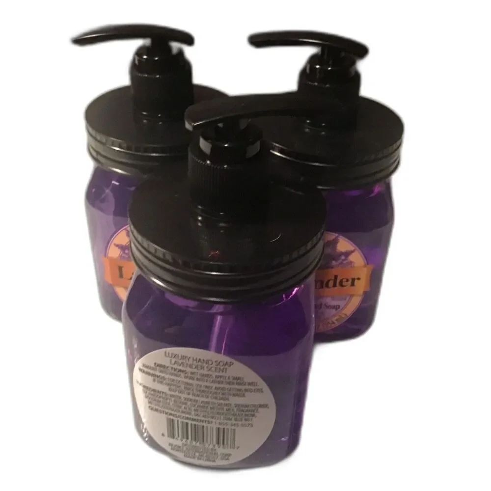 Lot of 3 Lavender Luxury Hand Soap Mason Jar Pump Bottles - 12 fl oz Each